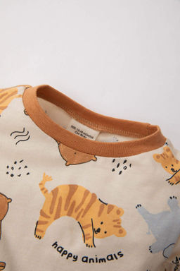 Пижамный комплект премиум-класса с длинными рукавами и принтом Safari для маленьких мальчиков - Defacto фото 3