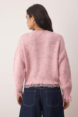 Pembe Nopeli Genis Kal?p Dantel Garnili Triko Kazak TWOAW26KZ00058 - Trendyolmilla фото 4