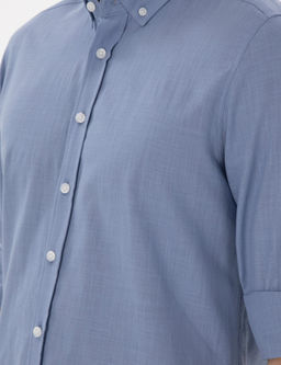 Рубашка Slim Fit синяя льняная