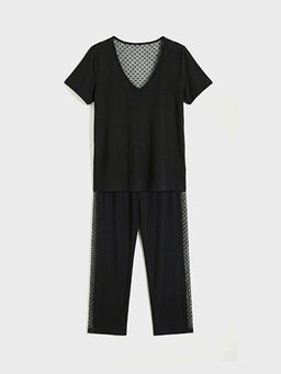 V Yaka Puantiyeli Kad?n Pijama Tak?m