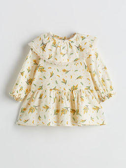 Kolu Lastikli ?i?ekli K?z Bebek Elbise