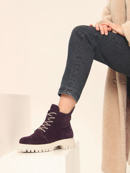 Ботинки 228.V.1541be.Сливовая замша/байка