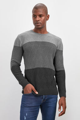 TRENDYOL MAN Indigo Regular Bisiklet Yaka Renk Bloklu Kazak TMNAW20LS0026 - Trendyolmilla фото 15
