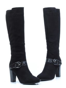 02-MB051-211M BLACK Сапоги зимние женские (натуральная замша, натуральный мех (еврозима))