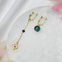 Серьги из Рубина в Цоизите и черной Шпинели