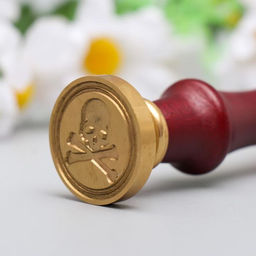 Печать для сургуча с деревянной ручкой «Череп с костями», 9×2.5×2.5 см