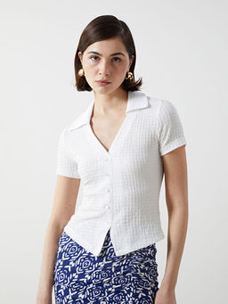 Polo Yaka Dokulu Kad?n Bluz