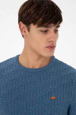 Erkek Slim Fit Bisiklet Yaka Saks Kazak - U.s. polo assn фото 2