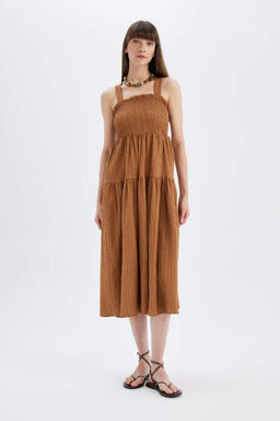 Платье миди с квадратным вырезом и бретелями - Defacto фото 2