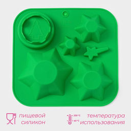 Форма для выпечки новогодняя Доляна «Новогодний набор», силикон, 20.5×22×3.5 см, 6 ячеек, зелёная