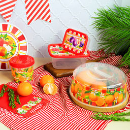 Контейнер для продуктов пластмассовый Сицилия 0,85л, 16,6х12,8х6,6см, прямоугольный, красный, с декором (Россия) - Домашняя мода фото 2