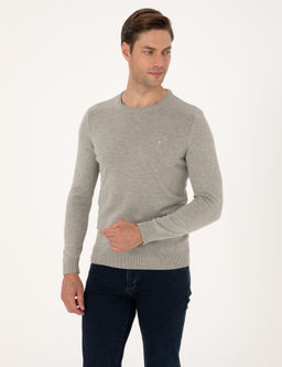 A__k Gri Melanj Slim Fit Bisiklet Yaka Basic Triko Kazak - Pierre cardin фото 3
