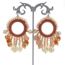 Серьги ручной работы с цирконами в оплетении цв.персиковый