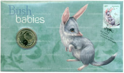 1 доллар 2011 года Австралия Детеныши диких животных Бандикут (в конверте с почтовой маркой)