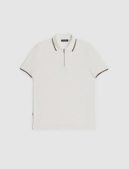 Ekru Slim Fit %100 Pamuk Fermuarl_ Polo Yaka Ti__rt