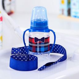 Бутылочка для кормления M&B «Маленький босс», классическое горло, с ручками, от 0 мес., 150 мл., синий