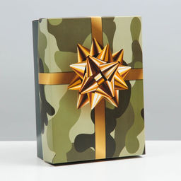 Цена за 5 шт. Коробка подарочная, крышка - дно, сборная «Камуфляж с бантом», 21×15×7 см