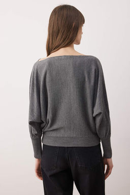 Siyah Genis Kal?p Yarasakol Kay?k Yaka Triko Kazak TWOAW26KZ00198 - Trendyolmilla фото 10