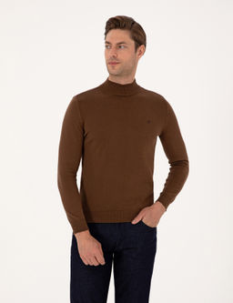 Koyu Kahverengi Slim Fit Yar_m Bal_k__ Yaka Basic Triko Kazak