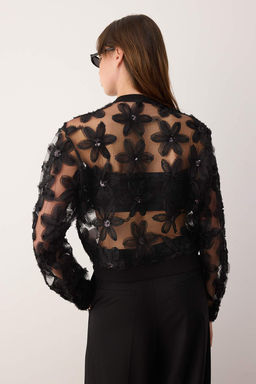 Siyah Cicekli Fermuarl? Dokuma Bomber Ceket TWOSS25CE00064 - Trendyolmilla фото 4
