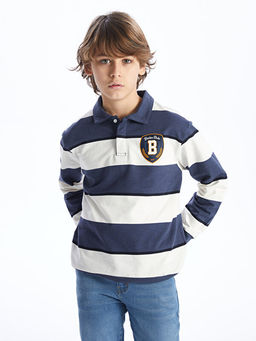 Rahat Kal?p Polo Yaka ?izgili Erkek ?ocuk Sweatshirt