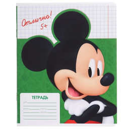 Цена за 20 шт. Тетрадь в клетку 12 листов, 5 видов МИКС, обложка мелованная бумага, Микки Маус