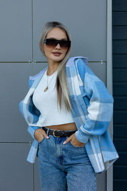 Рубашка женская в клетку с капюшоном РЖКК-01