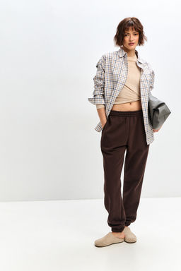 Брюки женские из футера трехнитка с начесом Сова шоколад макси