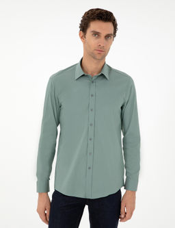 Мятная приталенная рубашка с длинным рукавом - Cacharel фото 3