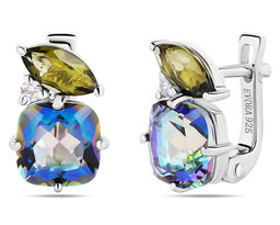 Серьги, мистик кварц синий , оливковая шпинель, Диор