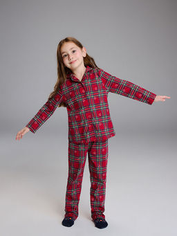 G?mlek Yaka Ekose K?z ?ocuk Pijama Tak?m?