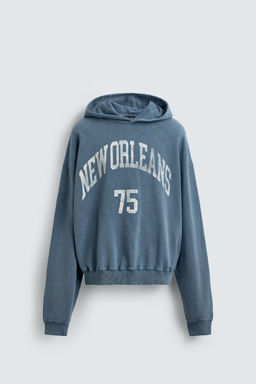 SUDADERA LAVADA TEXTO ESTAMPADO / Azulado - Zara фото 6