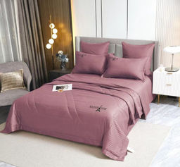 Одеяло MAISON DOR Страйп Сатин с простыней и наволочками L288-86 ГОЛУБОЙ