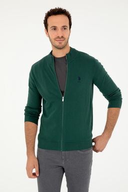 Мужской темно-зеленый базовый трикотажный кардиган - U.s. polo assn фото 3