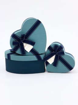 Набор подарочных коробок сердце 3 в 1, синий с бантом, 22?20?9; 18.5?17?7.5; 16?14?6 см