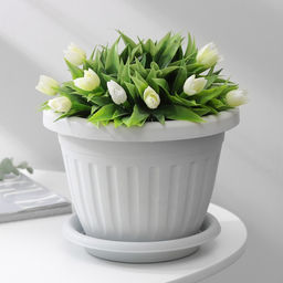 Горшок для цветов с поддоном Сильвер ЭКО, 2.6 л, d=20 см, пластиковый, светло-серый