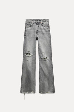 HIGH-RISE RIPPED WIDE-LEG TRF JEANS - Zara фото 9