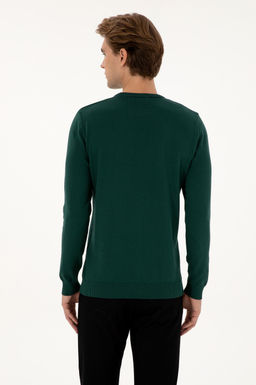 Erkek Slim Fit Bisiklet Yaka Ye_il Basic Kazak