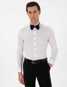 Beyaz Slim Fit Pamuk Kar___ml_ Man_etli Smokin G_mlek
