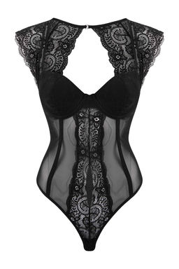 Siyah Tul/Dantel Sabit Kap Fitted Duz Body THMSS26BD00008