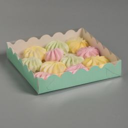 Цена за 5 шт. Коробочка для печенья с PVC крышкой, мятная, 12 х 12 х 3 см