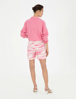 Pembe Keten Rahat Kesim Bermuda _ort