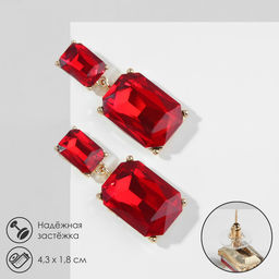 Серьги со стразами «Клео» классика, красные в золоте