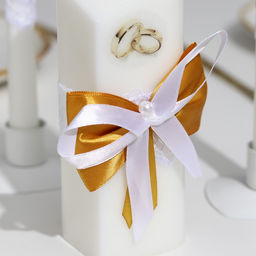 Набор свечей свадебных «Кружевной с бантиком золотым», 3 шт.: домашний очаг 6.8×15 см; родительские 1.8×17.5 см