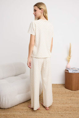 Ekru %100 Pamuklu Puantiyeli Bel Lastik Detayl? Orme Pijama Tak?m? THMSS26PT00059 - Trendyolmilla фото 4