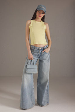 Ac?k Sar? Nervurlu Fitted/Vucuda Oturan Orme Atlet TWOSS25AL00032