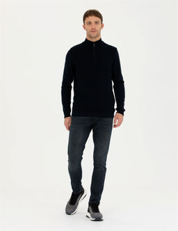 Lacivert Slim Fit Fermuarl_ Dik Yaka Triko Kazak - Pierre cardin фото 4
