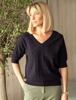 VILATTE / Джемпер с из хлопка с нейлоном фактурной вязки