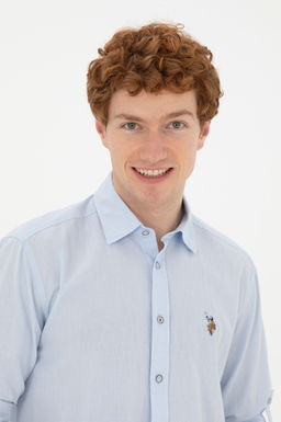 Мужская голубая базовая рубашка с длинным рукавом - U.s. polo assn фото 2