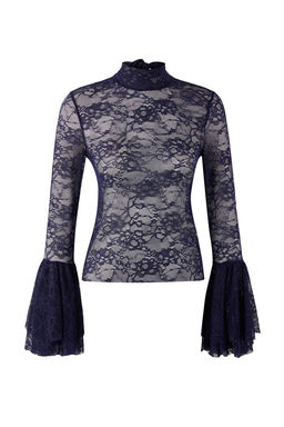 Lacivert Dik Yaka Astars?z Dantel Boho Party Bluz TPRSS26BZ00006